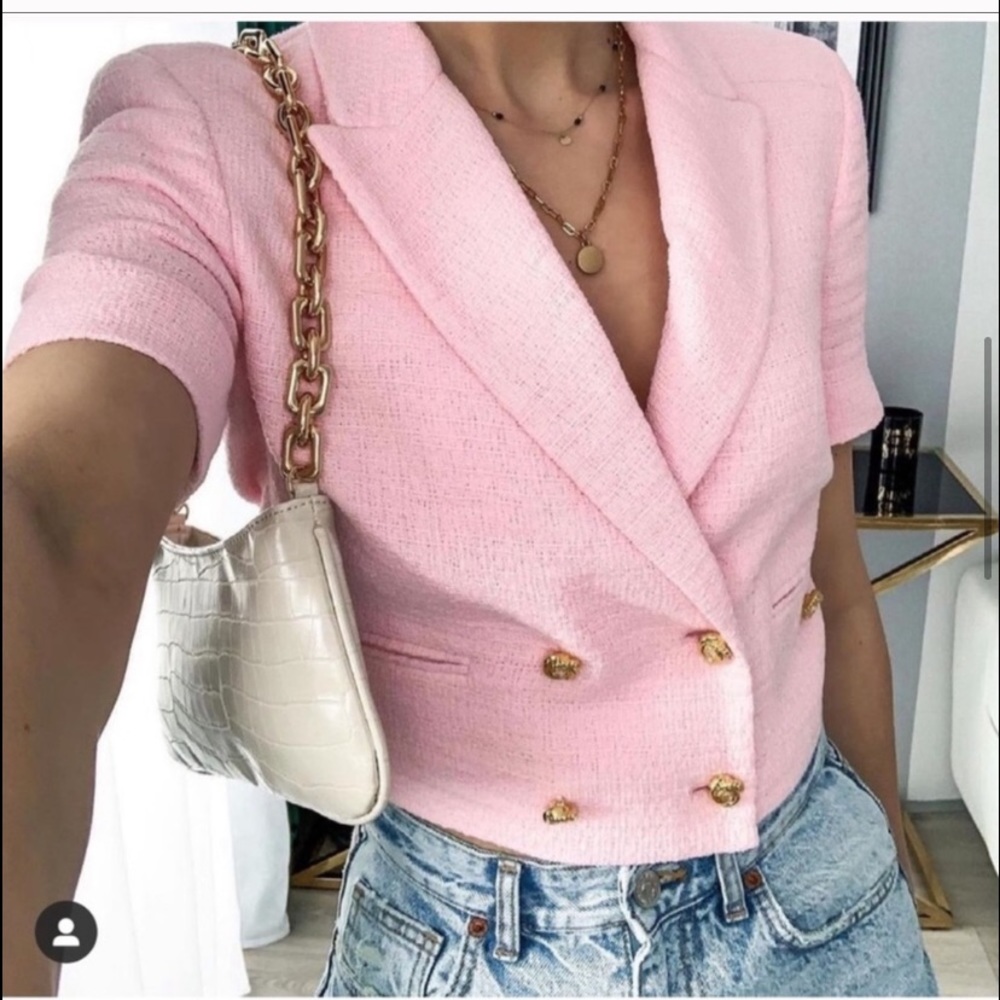 GORGEOUS ZARA NWT Tweed Blazer w Gold Buttons Barbie Pink